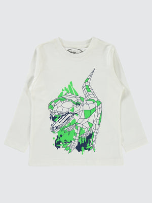 Civil Boys Geometrik Dino Baskılı 2-5 Yaş Sweatshirt - Ekru