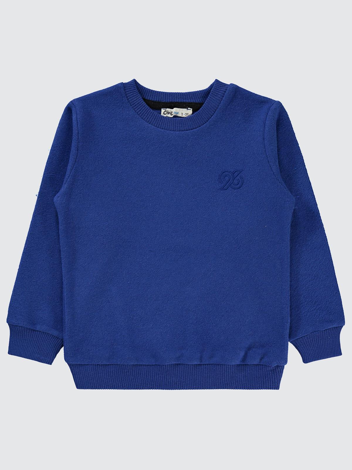 Civil Erkek Çocuk 96 Nakışlı Sweatshirt | Selanik Uzun Kol | Okul Kreş ve Günlük Kullanım - Mavi