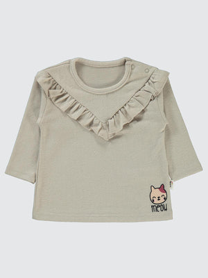 Civil Baby Kedi Nakışlı 6-18 Ay Sweatshirt - Bej