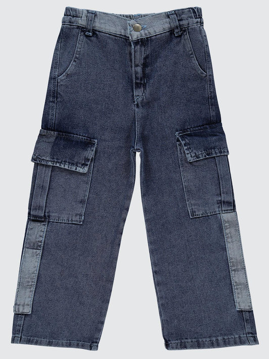 Civil Girls Kargo Cepli Boru Paça 6-9 Yaş Pantolon - Mavi