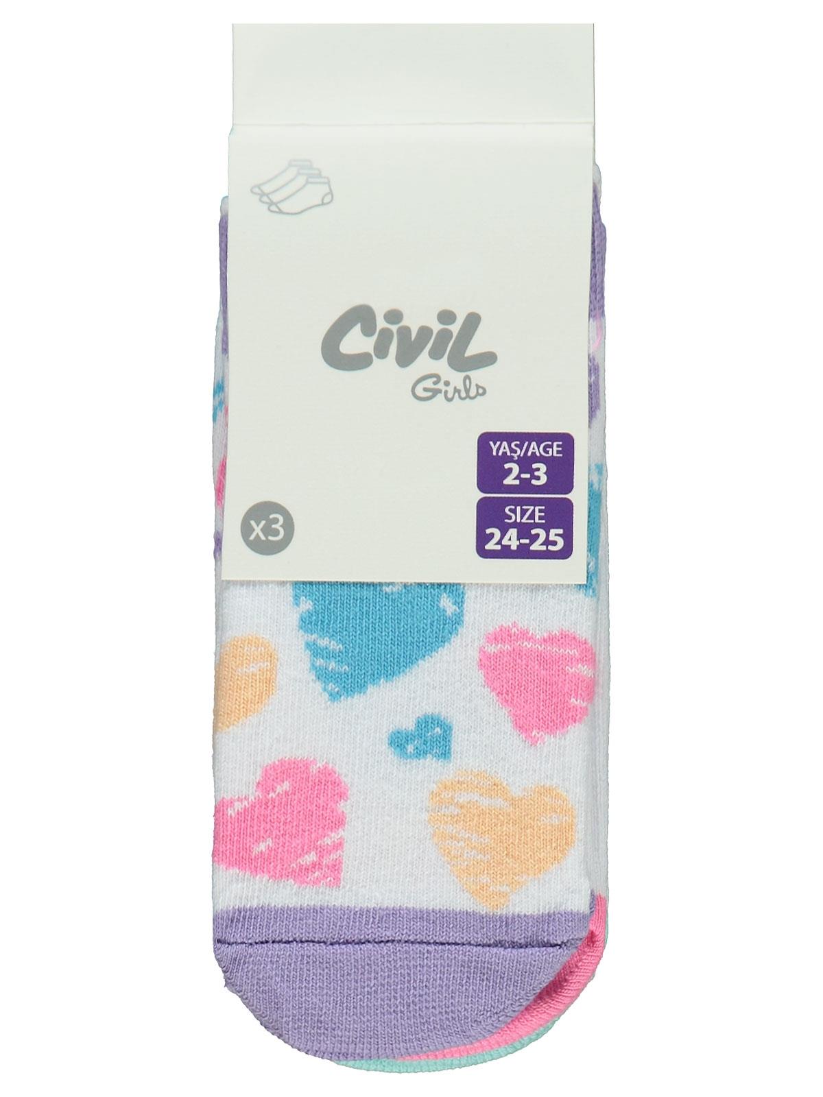 Civil Kız Çocuk Smile 3'lü Kız Patik Çorap | Baskılı | Okul Kreş ve Günlük Kullanım