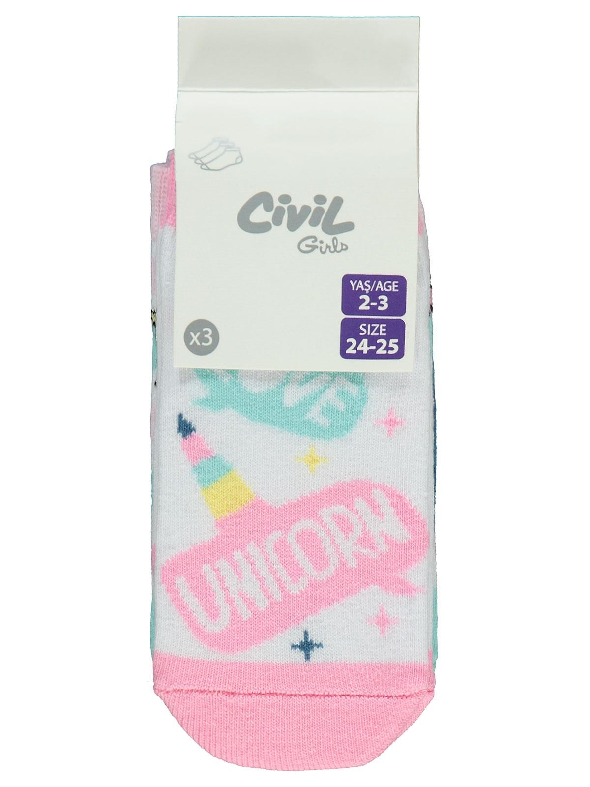 Civil Girls Unicorn 3'lü 2-12 Yaş Kız Patik Çorap - Standart