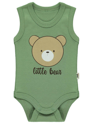 Civil Baby Little Bear Baskılı 1-36 Ay Çıtçıtlı Badi - Haki