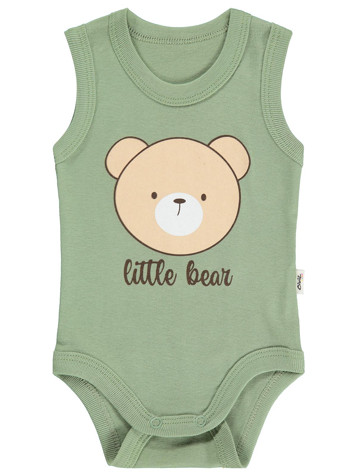 Civil Baby Little Bear Baskılı 1-36 Ay Çıtçıtlı Badi - Haki