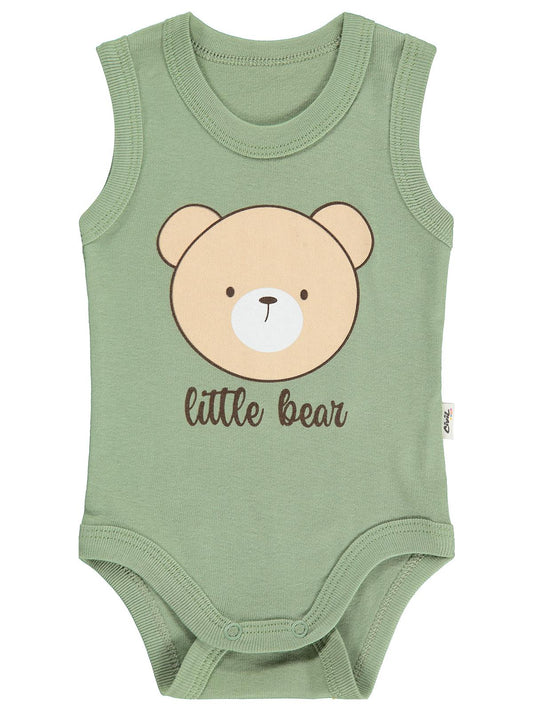 Civil Baby Little Bear Baskılı 1-36 Ay Çıtçıtlı Badi - Haki