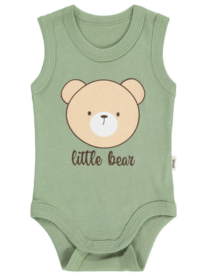 Civil Baby Little Bear Baskılı 1-36 Ay Çıtçıtlı Badi - Haki