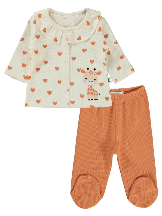 Civil Baby Kalp Zürafa 1-6 Ay Pijama Takımı - Fil Dişi