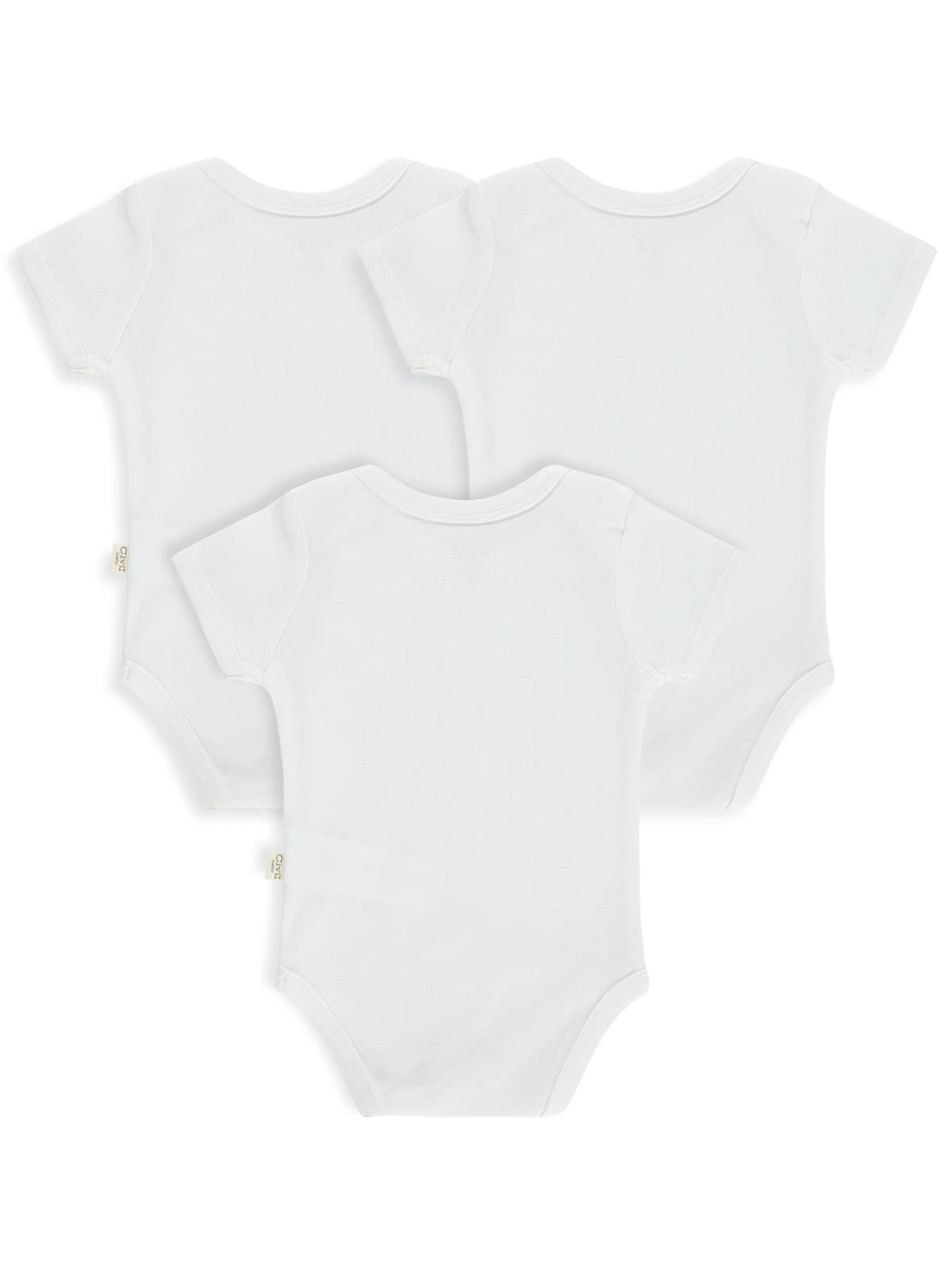 Civil Baby 3 lü Düz Kısa Kol 3-9 Ay Çıtçıtlı Badi - Beyaz