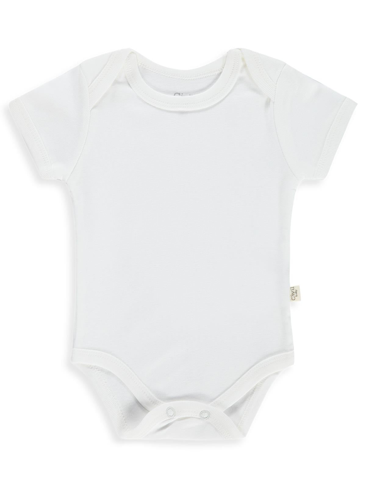 Civil Baby 3 lü Düz Kısa Kol 0-1 Ay Çıtçıtlı Badi - Beyaz