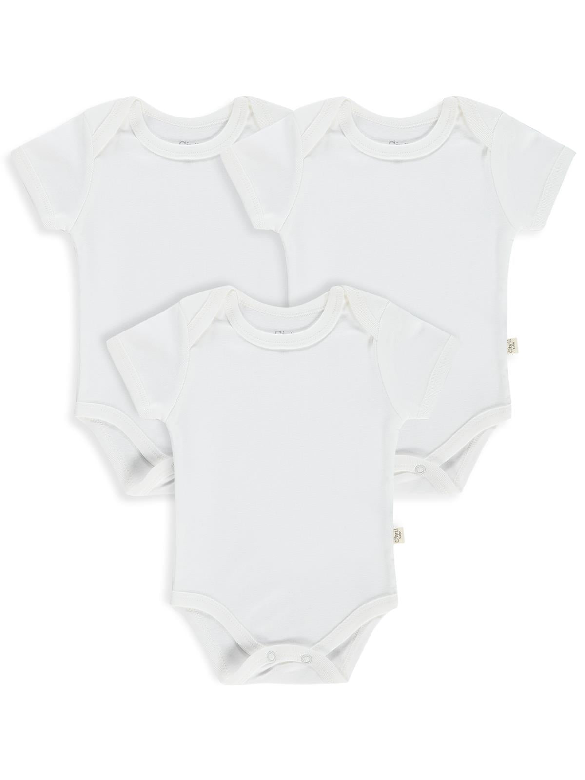 Civil Baby 3 lü Düz Kısa Kol 0-1 Ay Çıtçıtlı Badi - Beyaz