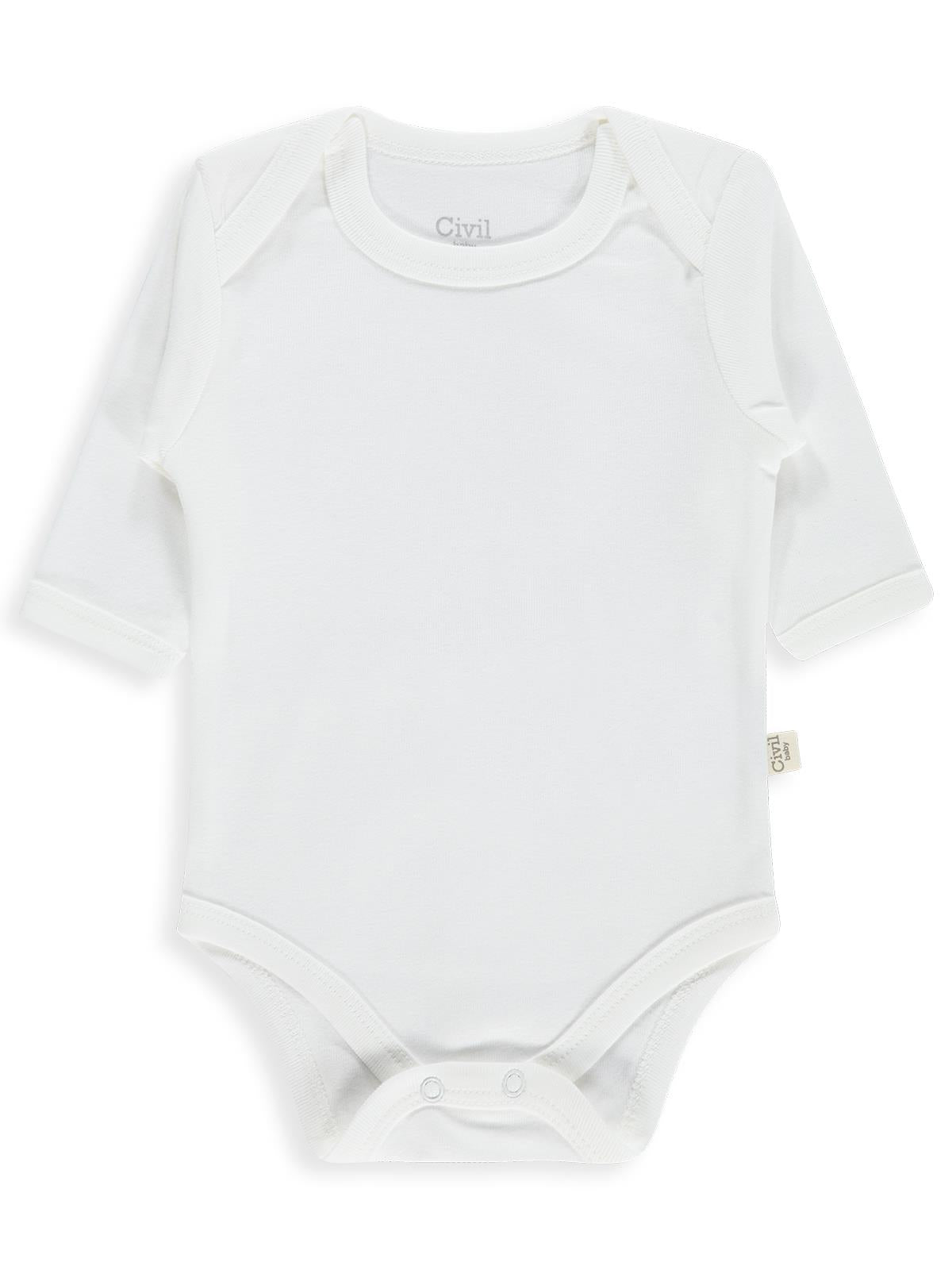 Civil Baby 3 lü Düz Uzun Kol  Çıtçıtlı Badi - Beyaz