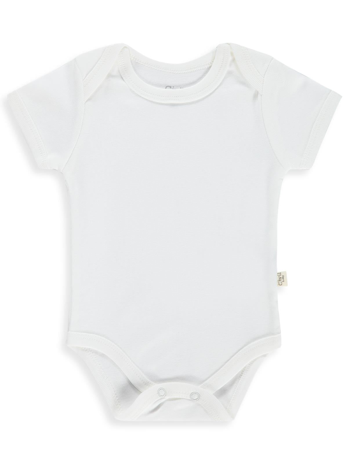 Civil Baby Düz Kısa Kol 5 li 3-9 Ay Çıtçıtlı Badi - Beyaz