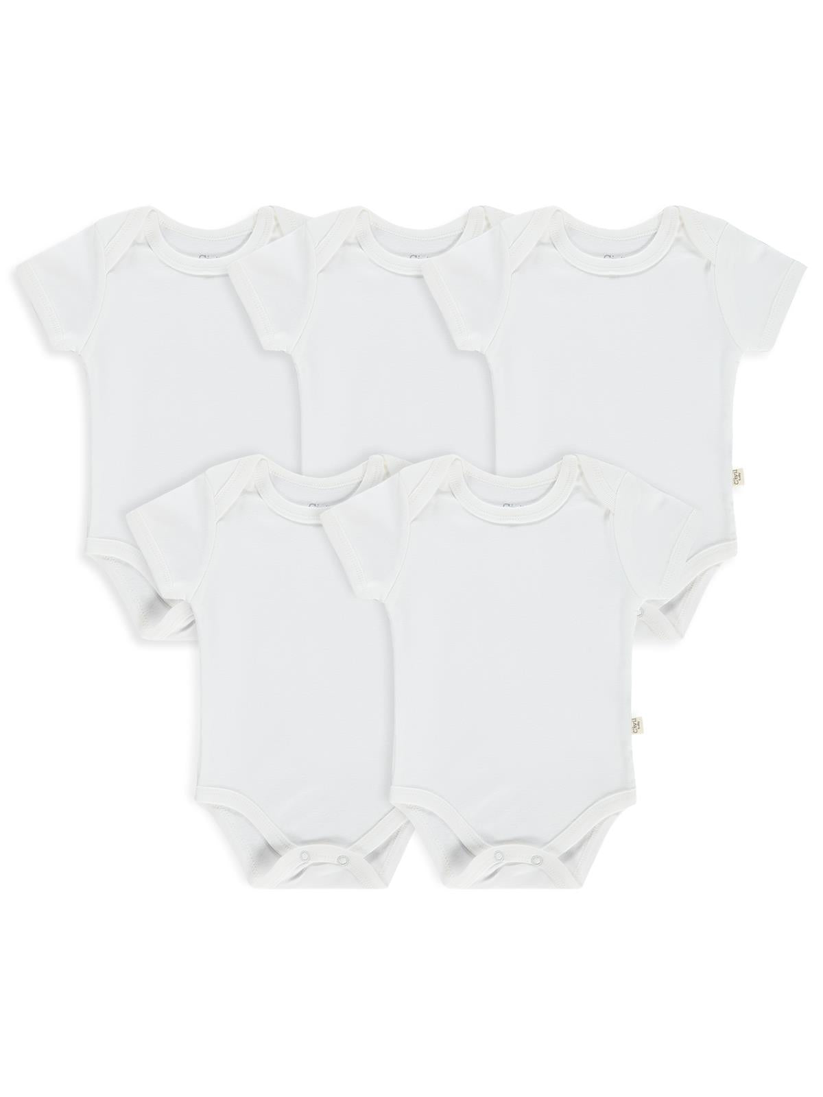 Civil Baby Düz Kısa Kol 5 li 0-1 Ay Çıtçıtlı Badi - Beyaz