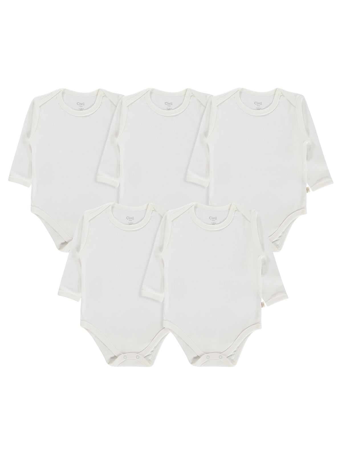 Civil Baby 5 li Düz Uzun Kol 3-9 Ay Çıtçıtlı Badi - Beyaz