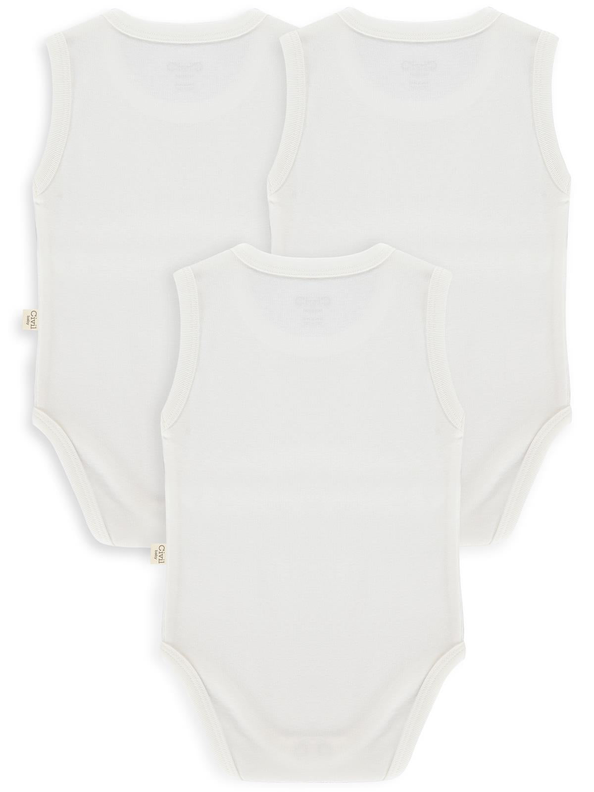 Civil Baby Düz Sıfır Kol 3 lü 3-9 Ay Çıtçıtlı Badi - Beyaz