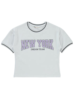 Civil Girls New York Baskılı 6-9 Yaş Tişört - Beyaz