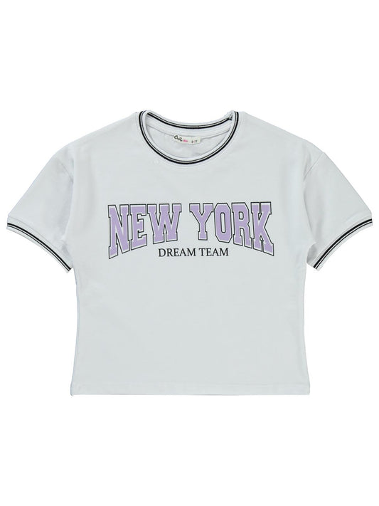 Civil Girls New York Baskılı 10-13 Yaş Tişört - Beyaz