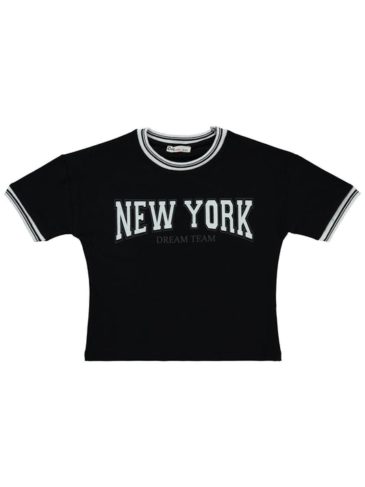 Civil Girls New York Baskılı 6-9 Yaş Tişört - Siyah