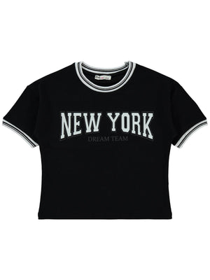 Civil Girls New York Baskılı 10-13 Yaş Tişört - Siyah