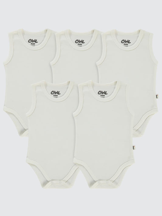 Civil Baby 5'li Çıtçıtlı Badi Seti | Pamuklu Kolsuz | Ribana Bebek Atlet Badi - Beyaz