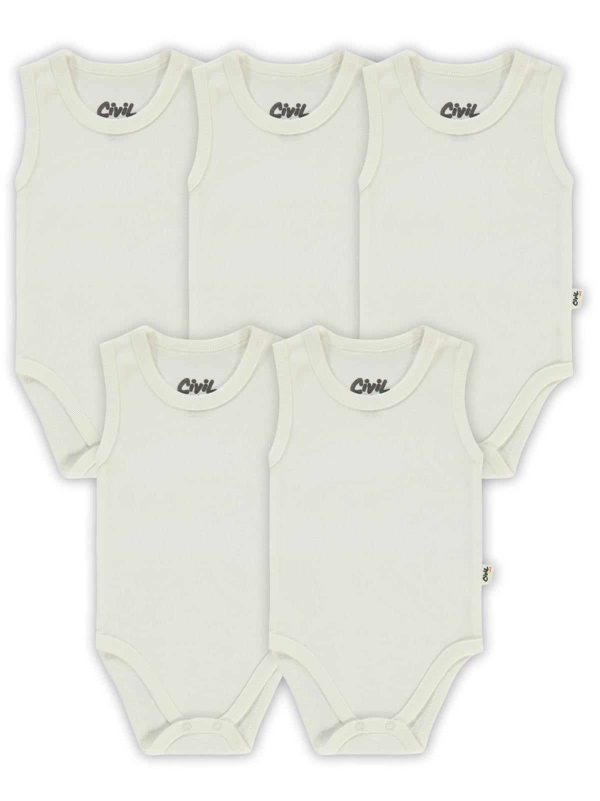 Civil Baby 5 li Düz Basic Sıfır Kol  Çıtçıtlı Badi - Ekru