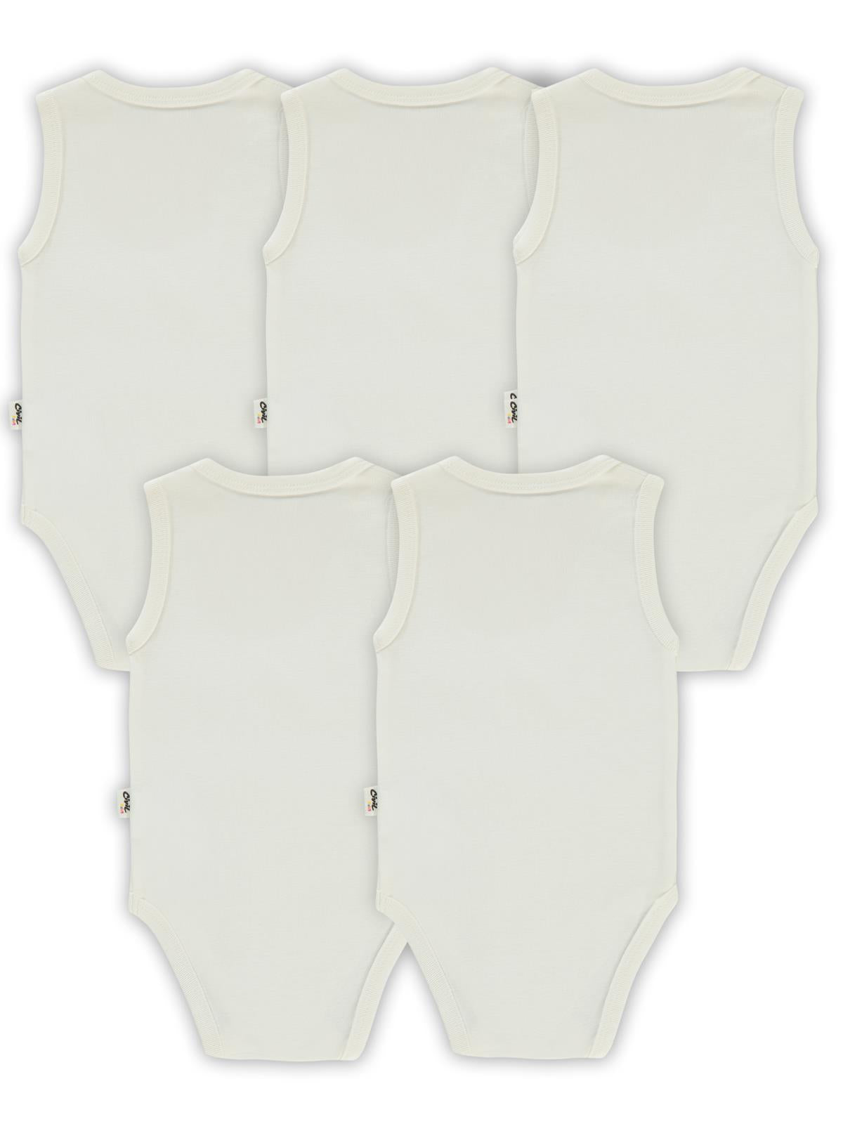 Civil Baby 5 li Düz Basic Sıfır Kol  Çıtçıtlı Badi - Ekru