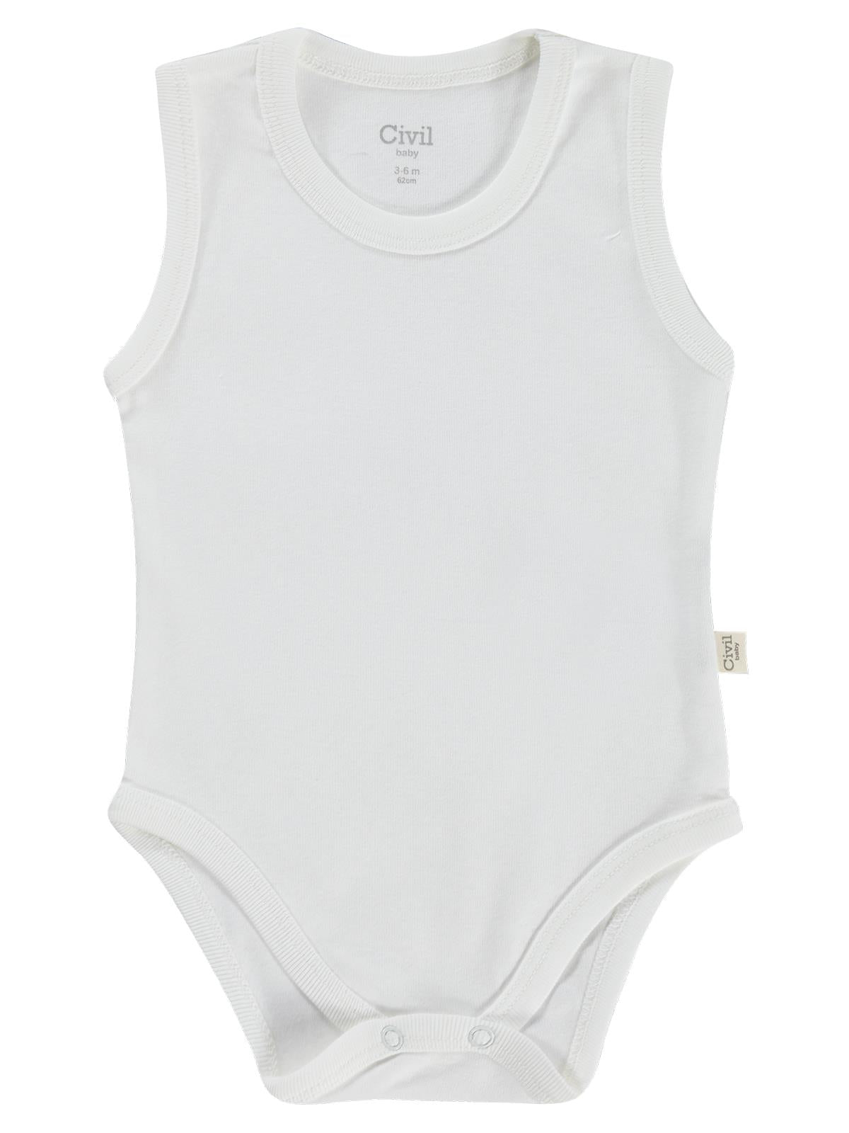 Civil Baby 5 li Düz Basic Sıfır Kol  Çıtçıtlı Badi - Ekru