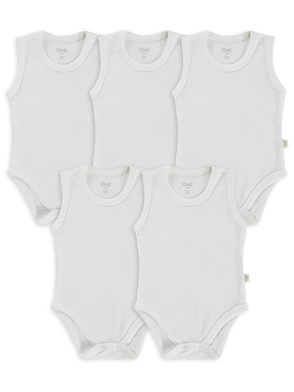 Civil Baby 5 li Düz Basic Sıfır Kol  Çıtçıtlı Badi - Ekru