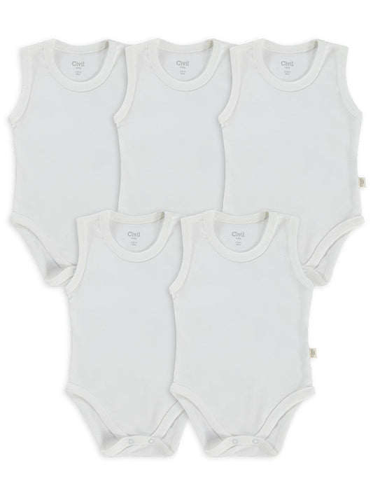 Civil Baby 5 li Düz Basic Sıfır Kol 3-9 Ay Çıtçıtlı Badi - Beyaz