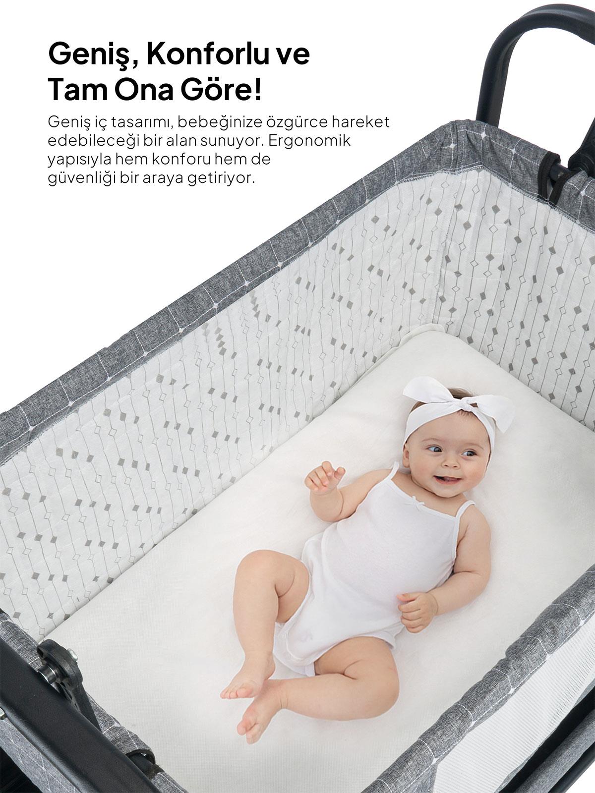 Kujju Elegance Cibinlikli Anne Yanı Sallanır Beşik - Gri