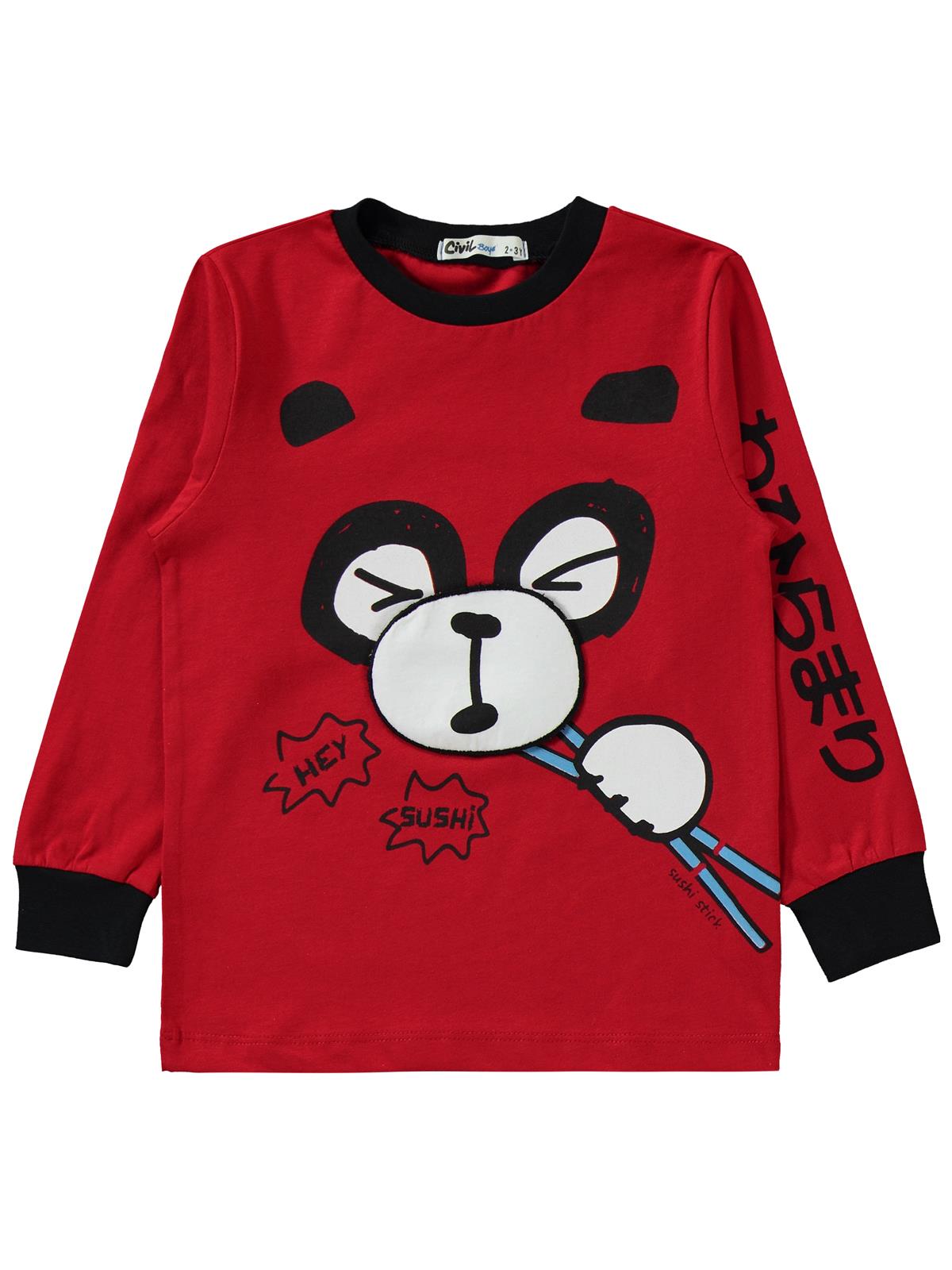 Civil Erkek Çocuk Panda Baskılı Pijama Takımı | Süprem-Süprem | Okul Kreş ve Günlük Kullanım - Kırmızı