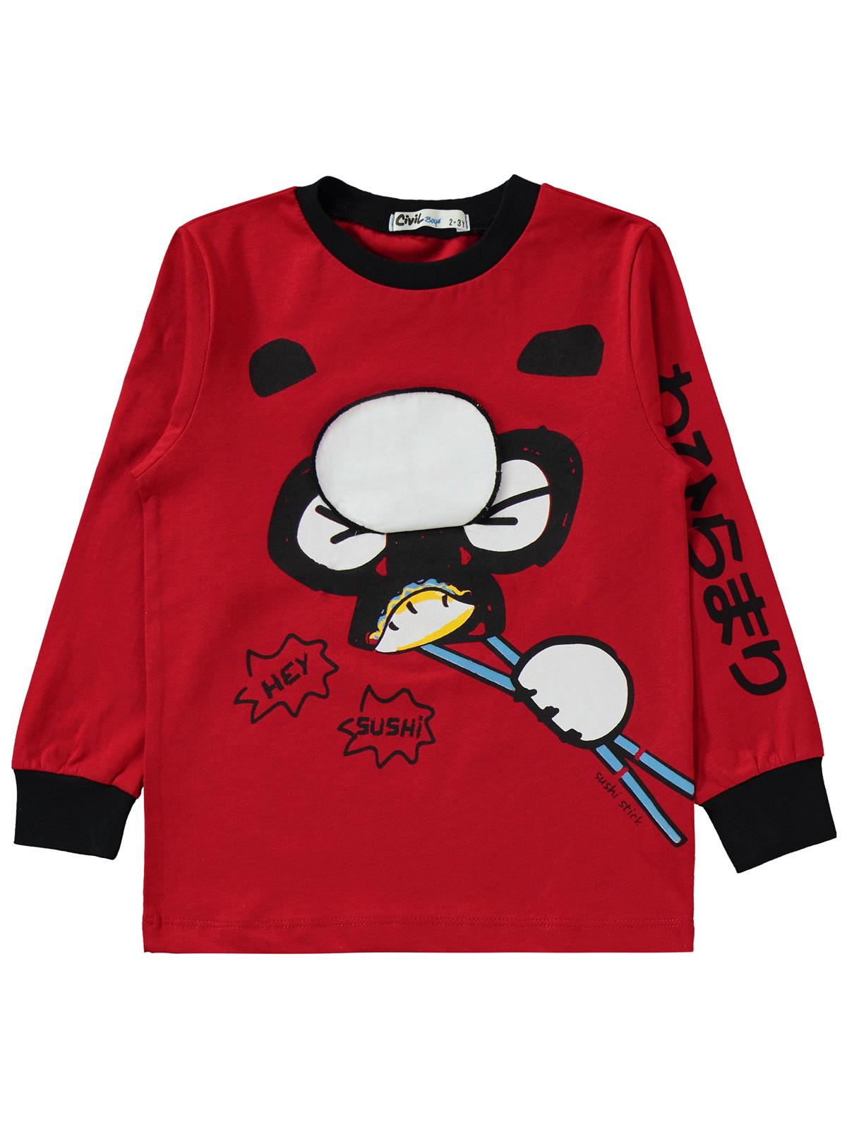 Civil Erkek Çocuk Panda Baskılı Pijama Takımı | Süprem-Süprem | Okul Kreş ve Günlük Kullanım - Kırmızı