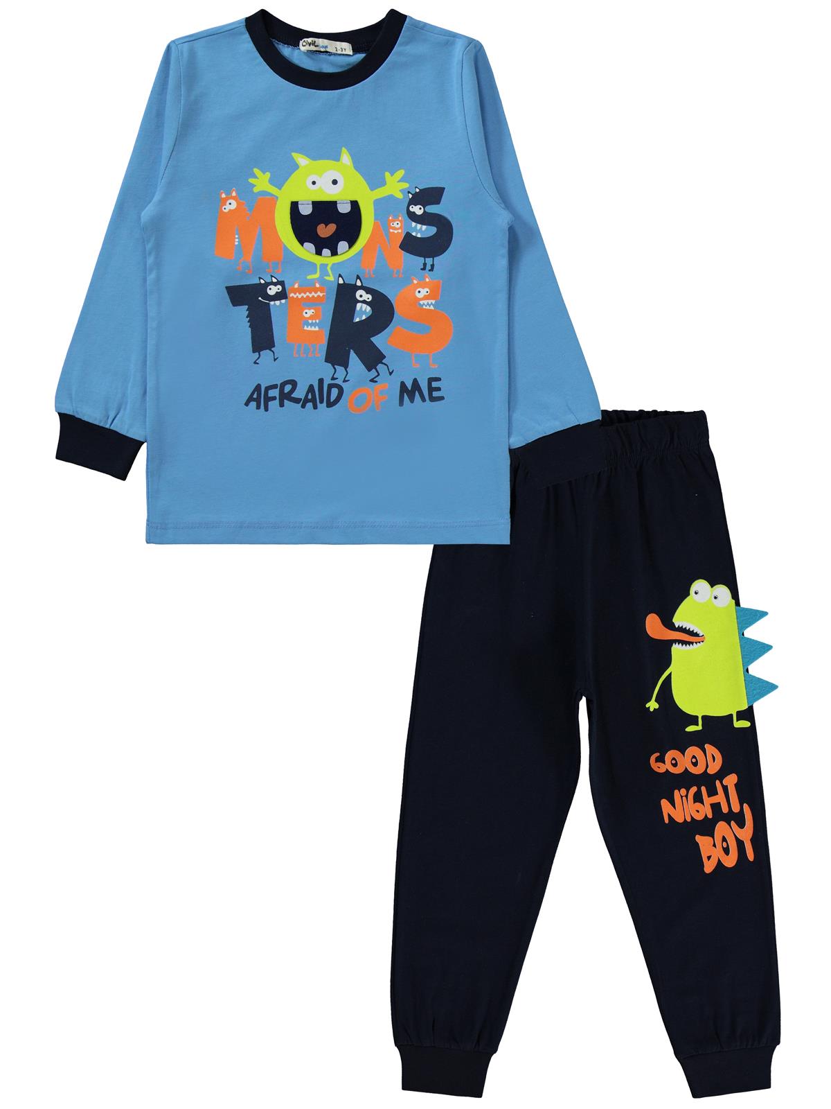 Civil Boys Monster Baskılı 2-5 Yaş Pijama Takımı - Lacivert