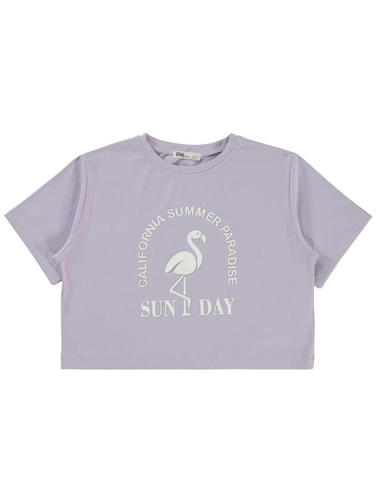 Civil Girls Flamingo Baskılı 6-9 Yaş Tişört - Lila