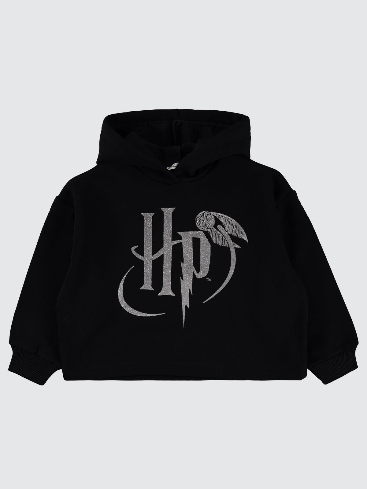Harry Potter Sweatshirt | 3 İp Uzun Kol Kapşonlu Baskılı | Okul Kreş ve Günlük Kullanım - Siyah