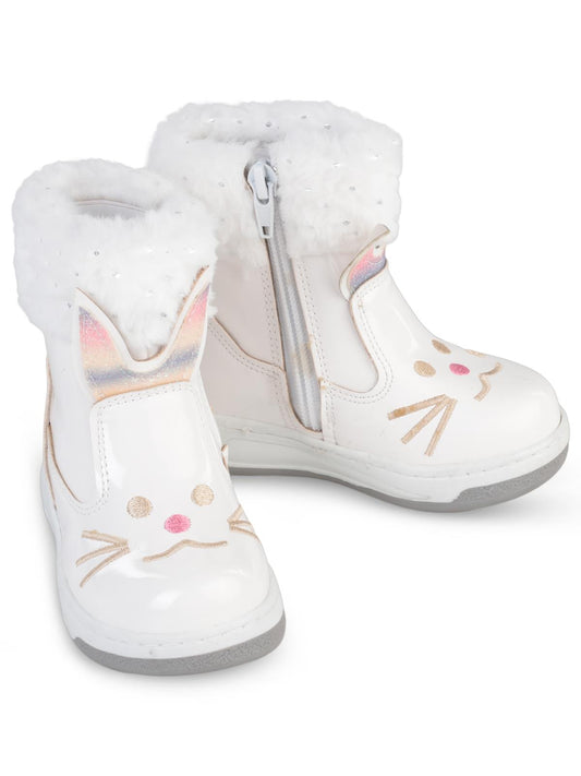 Civil Boots Kedi Nakışlı Rugan 21-25 Numara Bot ve Çizme - Beyaz