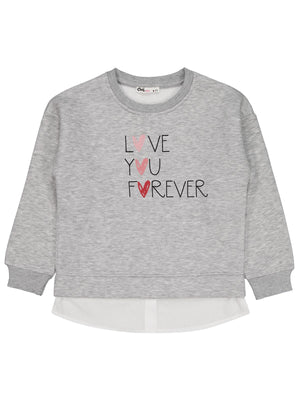 Civil Girls Love You Forever Baskılı 6-9 Yaş Sweatshirt - Gri
