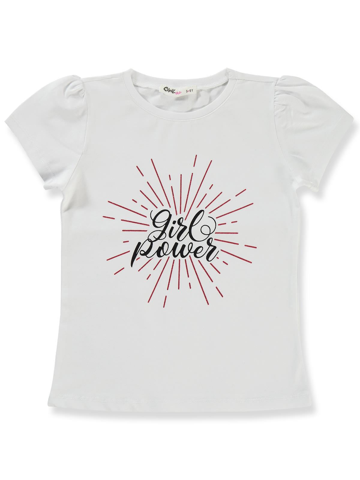 Civil Girls Girl Power 4-9 Yaş Tişört - Beyaz