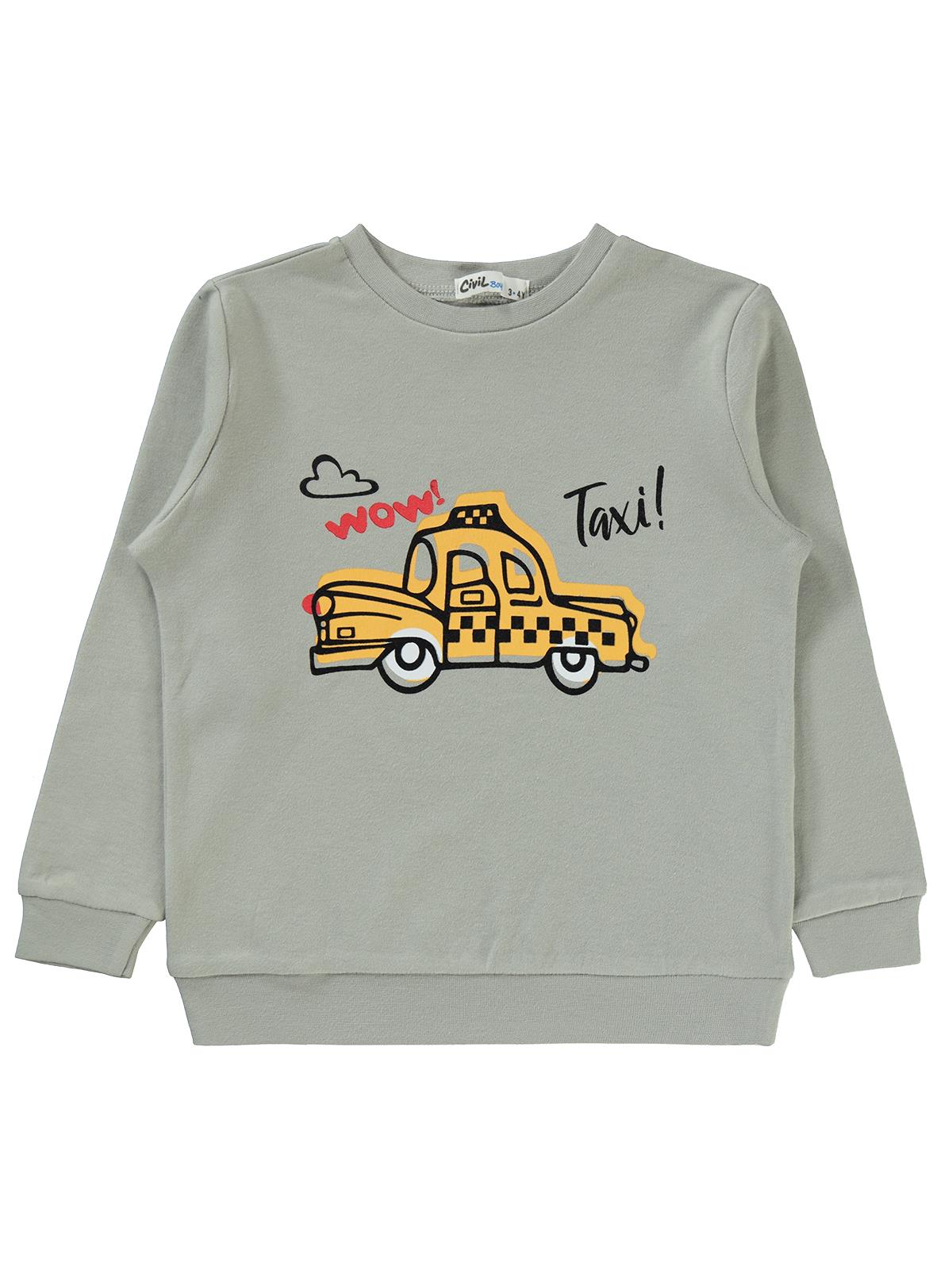 Civil Boys Taksi Baskılı 2-5 Yaş Sweatshirt - Gri