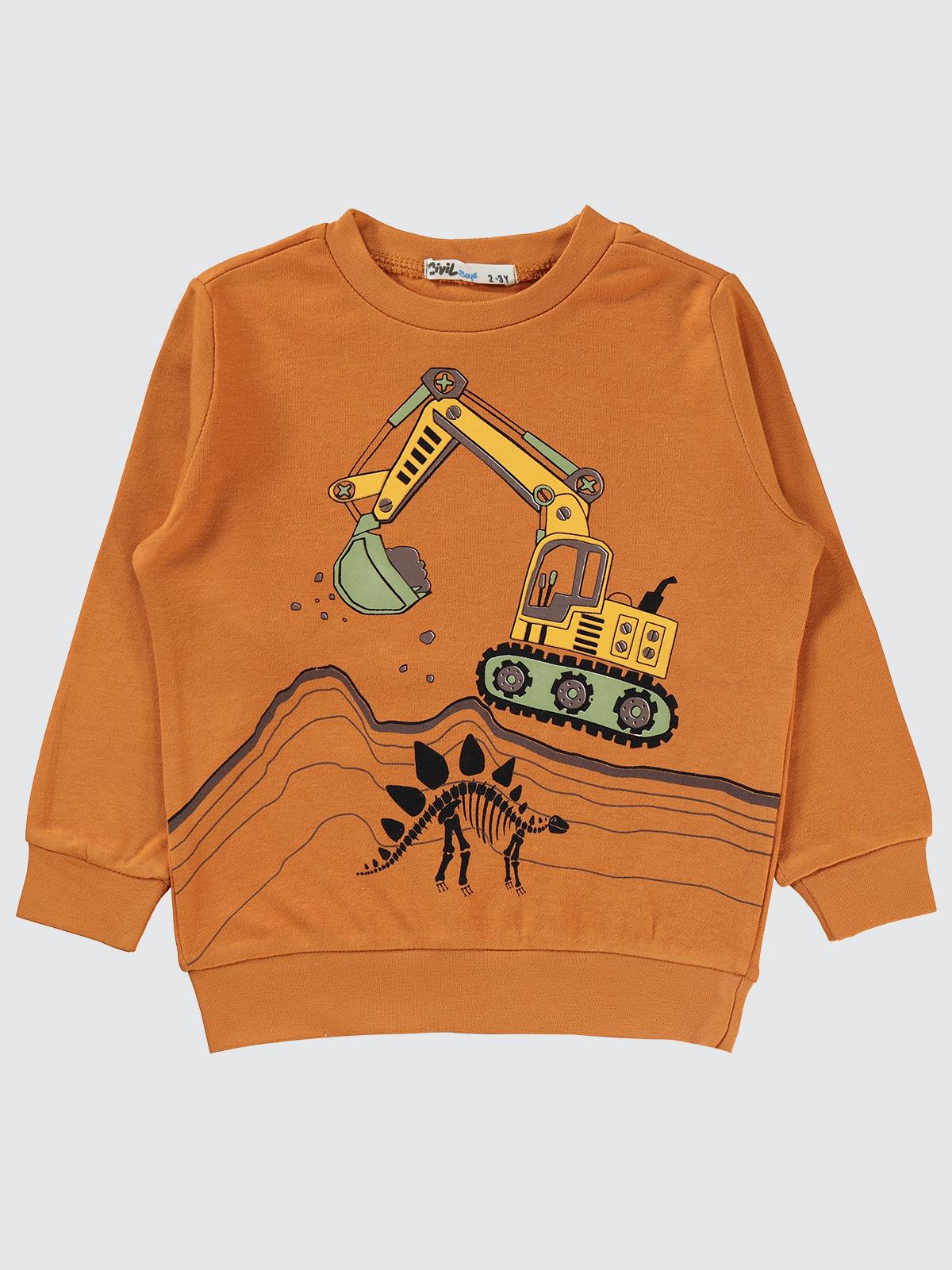 Civil Boys Kepçe Baskılı 2-5 Yaş Sweatshirt - Turuncu