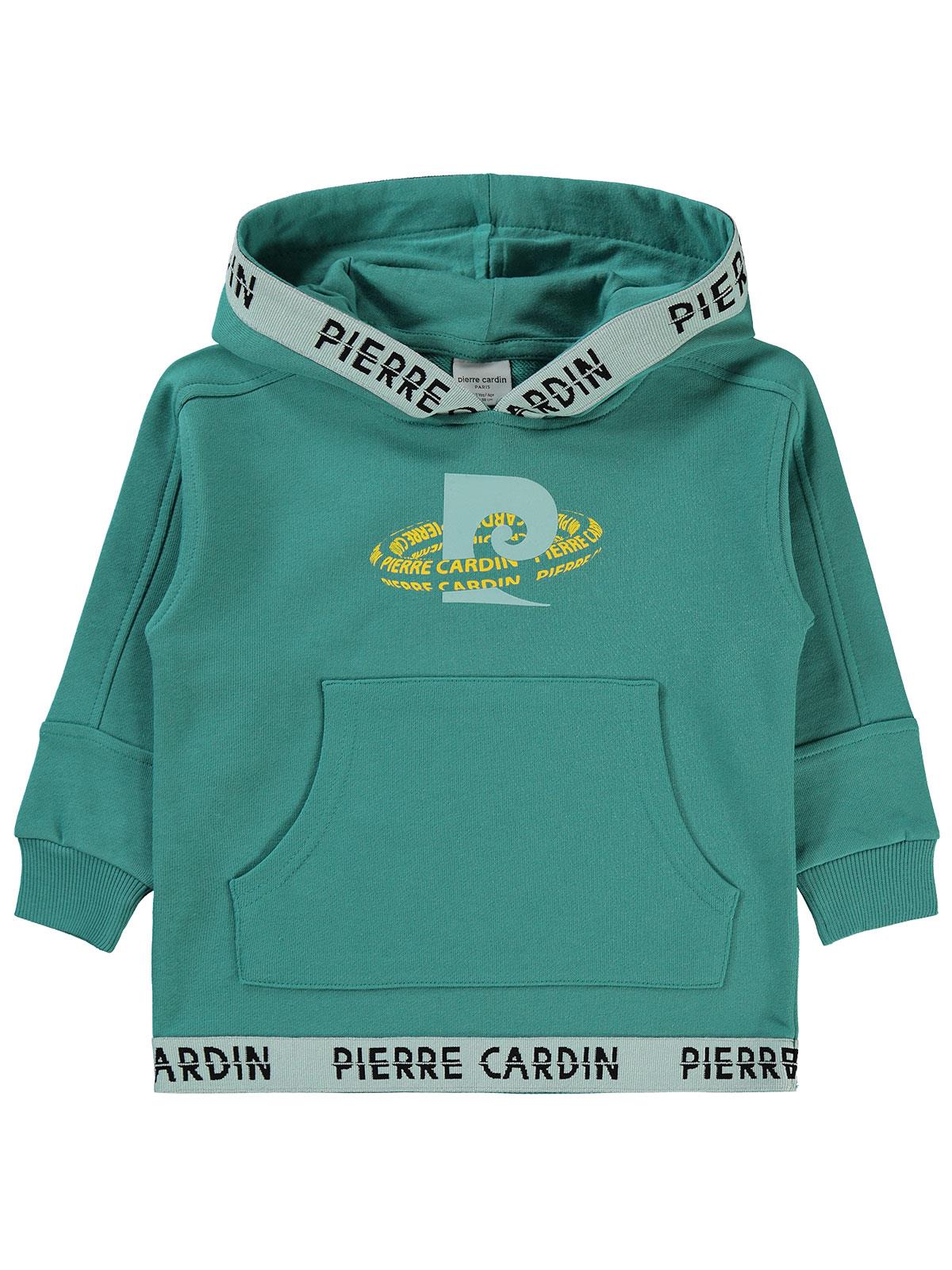 Pierre Cardin Baskılı Sweatshirt | 3 İp Uzun Kol Kapşonlu Baskılı | Okul Kreş ve Günlük Kullanım - Yeşil