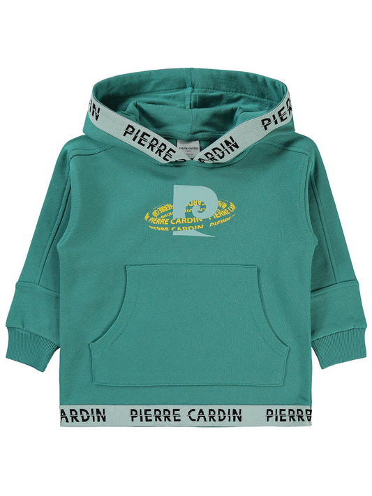 Pierre Cardin Baskılı Sweatshirt | 3 İp Uzun Kol Kapşonlu Baskılı | Okul Kreş ve Günlük Kullanım - Yeşil