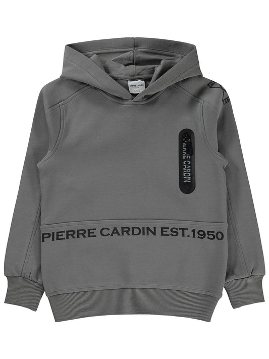 Pierre Cardin Fermuar Cepli Sweatshirt | İnterlok Kapşonlu Baskılı | Okul Kreş ve Günlük Kullanım - Gri