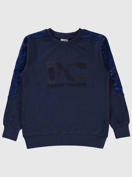 Pierre Cardin PC Baskılı Sweatshirt | Modal Uzun Kol Bisiklet Yaka | Okul Kreş ve Günlük Kullanım - Lacivert