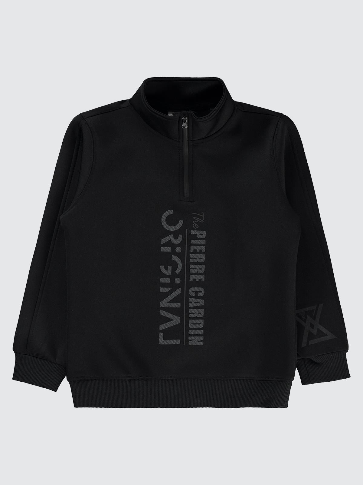 Pierre Cardin Original Baskılı Sweatshirt | Dalgıç Uzun Kol | Okul Kreş ve Günlük Kullanım - Siyah