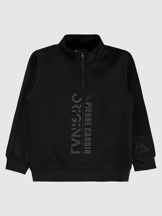 Pierre Cardin Original Baskılı Sweatshirt | Dalgıç Uzun Kol | Okul Kreş ve Günlük Kullanım - Siyah