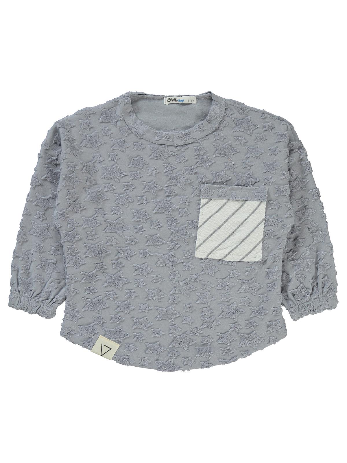 Civil Boys Yıldız Baskılı Çizgili Cepli 2-5 Yaş Sweatshirt - Mavi