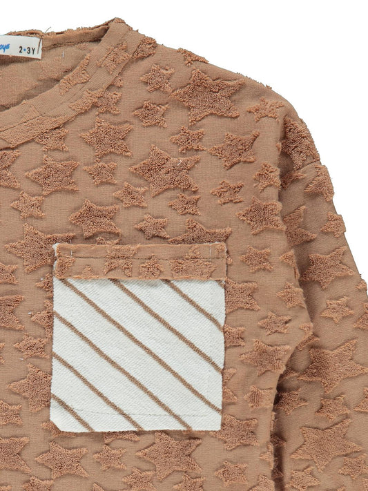 Civil Boys Yıldız Baskılı Çizgili Cepli 2-5 Yaş Sweatshirt - Kahverengi