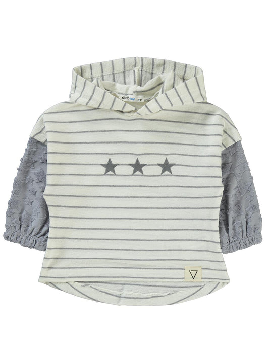 Civil Erkek Çocuk Yıldız Baskılı Çizgili Kapşonlu Sweatshirt | Okul Kreş ve Günlük Kullanım - Mavi