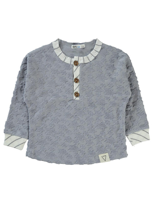 Civil Erkek Çocuk Yıldız Baskılı Düğmeli Sweatshirt | Okul Kreş ve Günlük Kullanım - Mavi